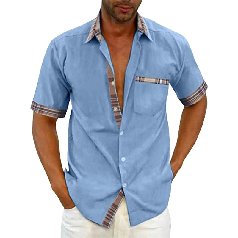Men's Casual Plaid Collar Button Summer Shirt