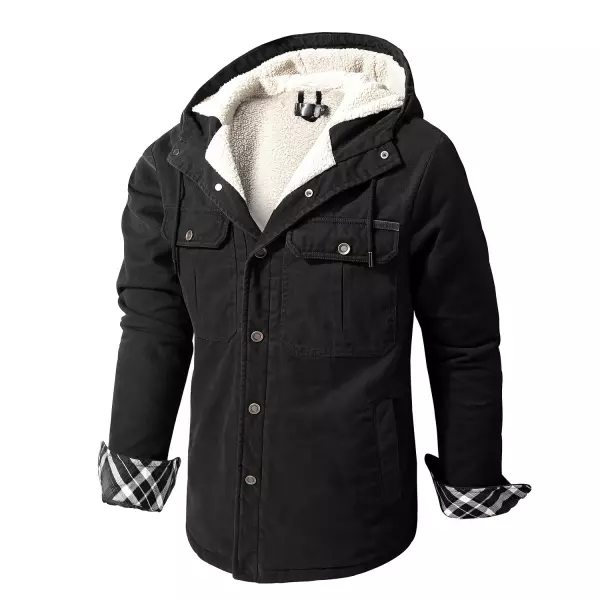 Men's Cashmere Multi Pocket Hooded Shirt Jacket