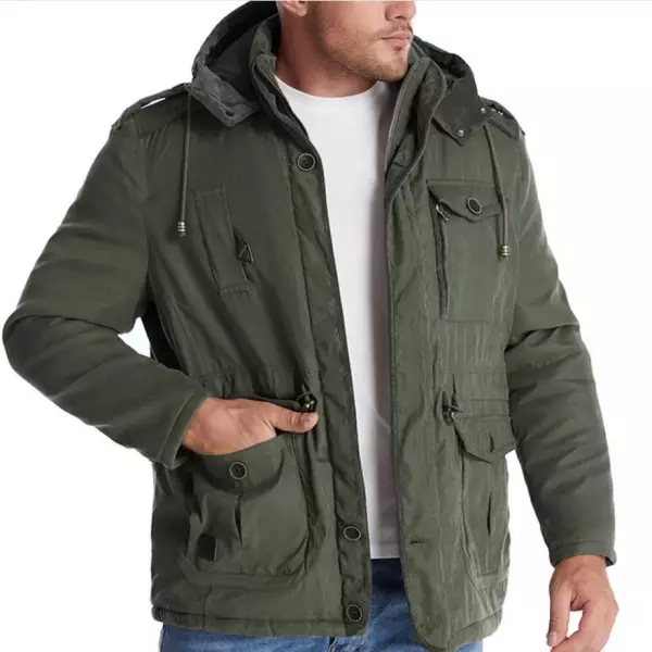 Men's Cashmere Hooded Thickened Multi Pocket Casual Coat Padded Jacket