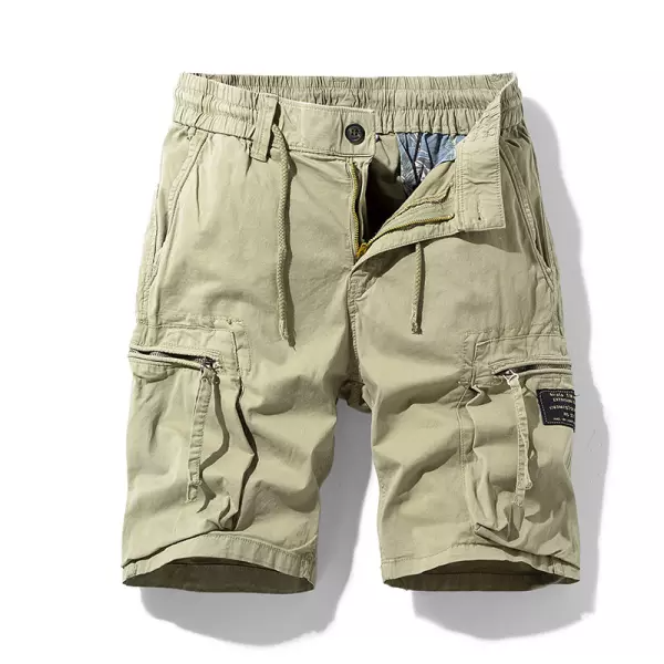 Men's Elastic Waist Drawstring Pocket Micro-Stretch Cotton Sports Cargo Shorts